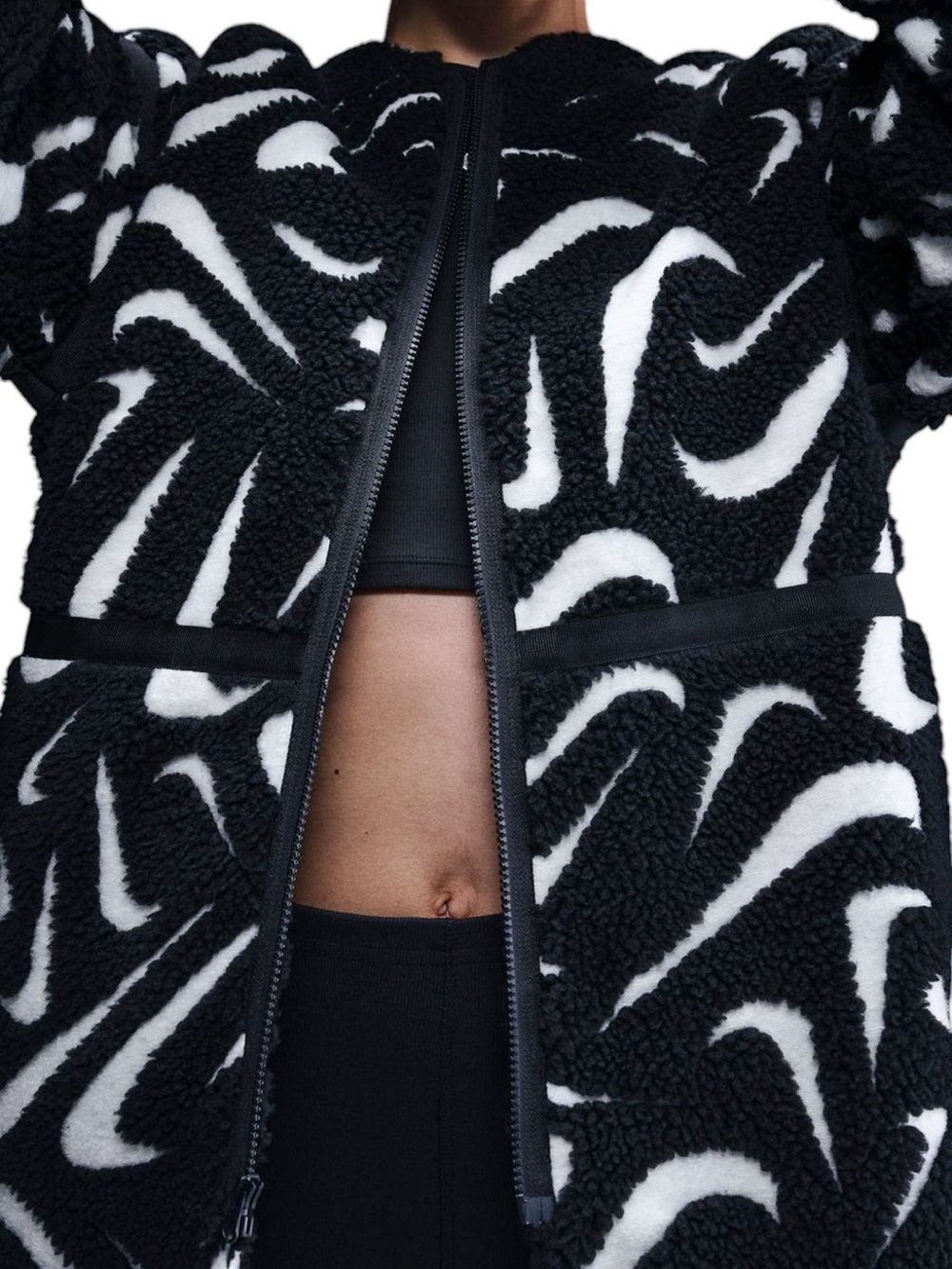Nike Black & White Patterned Teddy Sherpa Zip Jacket